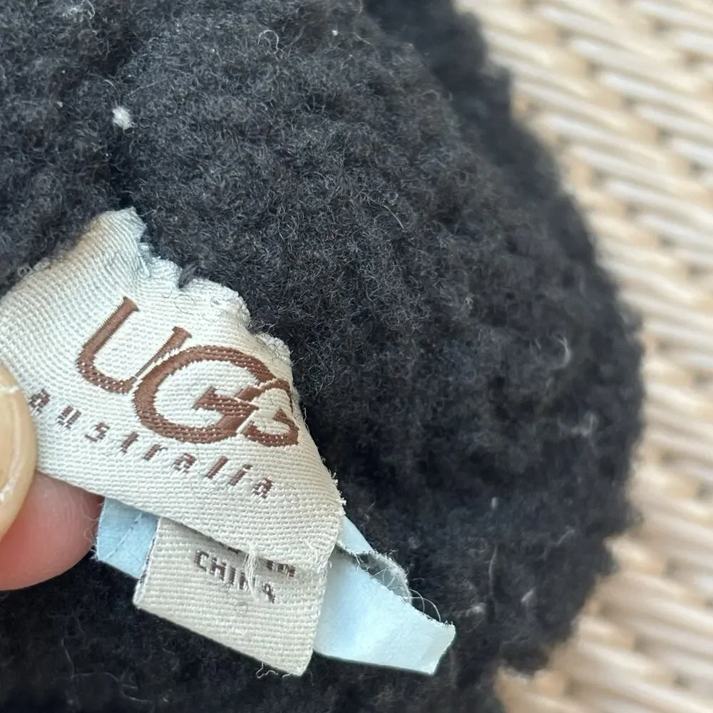 UGG Sheepskin Gloves Womens Medium Black Trimmed Shearling Leather Turn Cuff